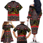 ANZAC Day Penrith Panthers Family Matching Off The Shoulder Long Sleeve Dress and Hawaiian Shirt Military Memorial Aboriginal Indigenous Art
