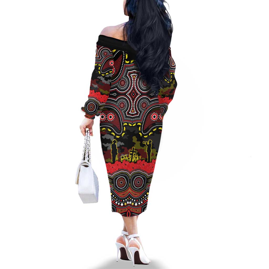 ANZAC Day Penrith Panthers Family Matching Off The Shoulder Long Sleeve Dress and Hawaiian Shirt Military Memorial Aboriginal Indigenous Art