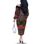 ANZAC Day Penrith Panthers Family Matching Off The Shoulder Long Sleeve Dress and Hawaiian Shirt Military Memorial Aboriginal Indigenous Art