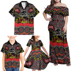 ANZAC Day Penrith Panthers Family Matching Off Shoulder Maxi Dress and Hawaiian Shirt Military Memorial Aboriginal Indigenous Art