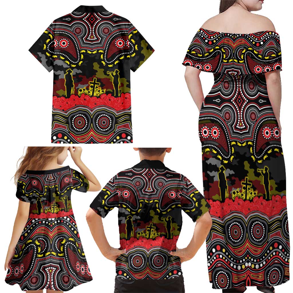 ANZAC Day Penrith Panthers Family Matching Off Shoulder Maxi Dress and Hawaiian Shirt Military Memorial Aboriginal Indigenous Art