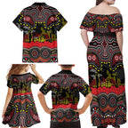 ANZAC Day Penrith Panthers Family Matching Off Shoulder Maxi Dress and Hawaiian Shirt Military Memorial Aboriginal Indigenous Art