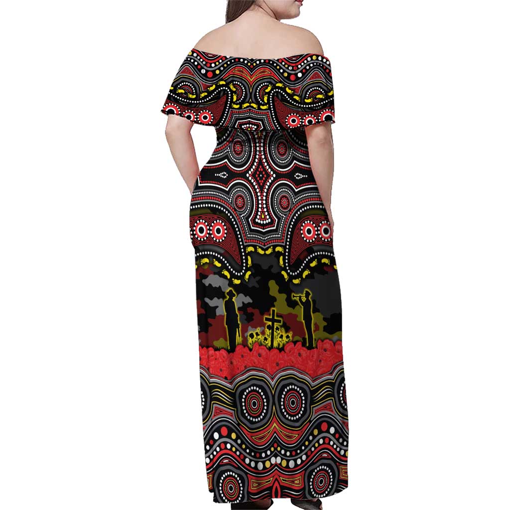 ANZAC Day Penrith Panthers Family Matching Off Shoulder Maxi Dress and Hawaiian Shirt Military Memorial Aboriginal Indigenous Art