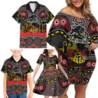 ANZAC Day Penrith Panthers Family Matching Off Shoulder Short Dress and Hawaiian Shirt Military Memorial Aboriginal Indigenous Art