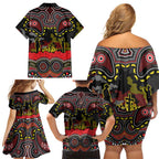 ANZAC Day Penrith Panthers Family Matching Off Shoulder Short Dress and Hawaiian Shirt Military Memorial Aboriginal Indigenous Art