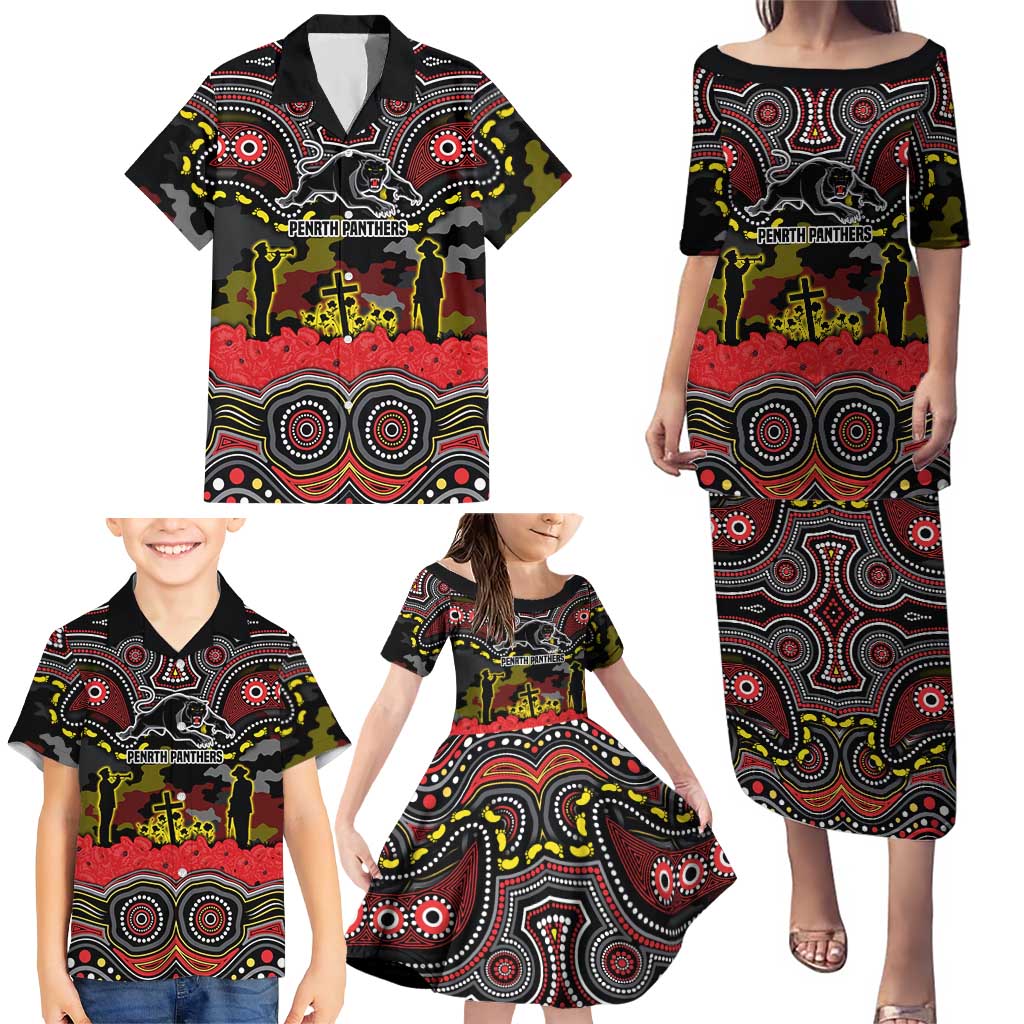 ANZAC Day Penrith Panthers Family Matching Puletasi and Hawaiian Shirt Military Memorial Aboriginal Indigenous Art