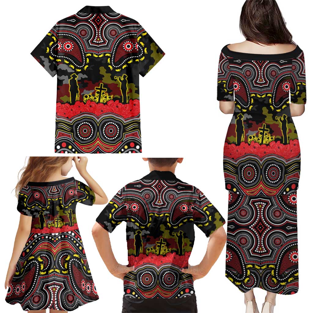ANZAC Day Penrith Panthers Family Matching Puletasi and Hawaiian Shirt Military Memorial Aboriginal Indigenous Art