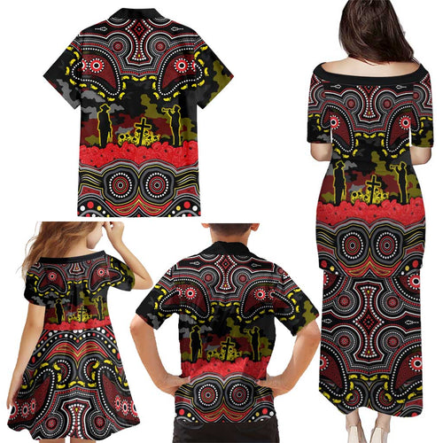 ANZAC Day Penrith Panthers Family Matching Puletasi and Hawaiian Shirt Military Memorial Aboriginal Indigenous Art