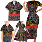 ANZAC Day Penrith Panthers Family Matching Short Sleeve Bodycon Dress and Hawaiian Shirt Military Memorial Aboriginal Indigenous Art