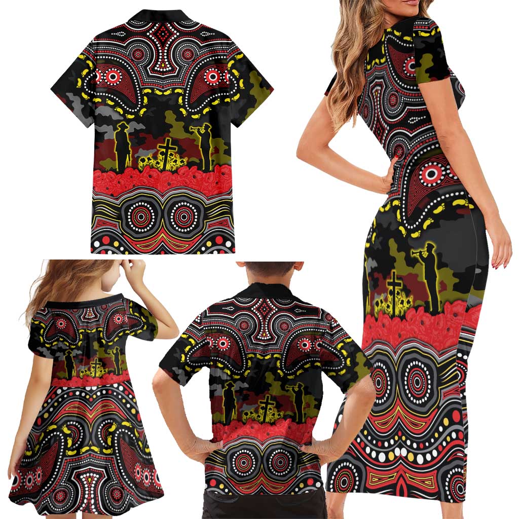 ANZAC Day Penrith Panthers Family Matching Short Sleeve Bodycon Dress and Hawaiian Shirt Military Memorial Aboriginal Indigenous Art