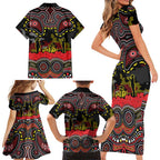 ANZAC Day Penrith Panthers Family Matching Short Sleeve Bodycon Dress and Hawaiian Shirt Military Memorial Aboriginal Indigenous Art