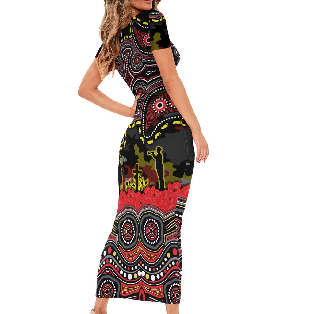 ANZAC Day Penrith Panthers Family Matching Short Sleeve Bodycon Dress and Hawaiian Shirt Military Memorial Aboriginal Indigenous Art