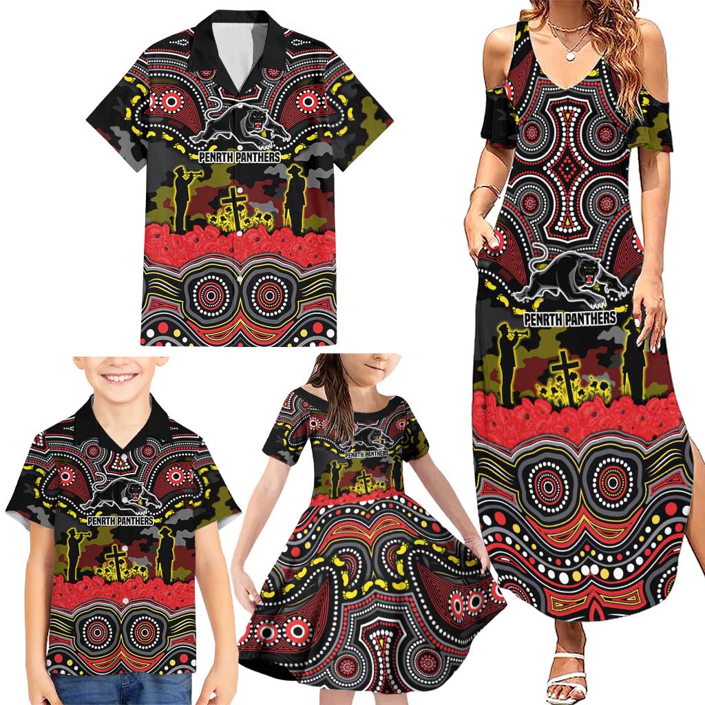 ANZAC Day Penrith Panthers Family Matching Summer Maxi Dress and Hawaiian Shirt Military Memorial Aboriginal Indigenous Art