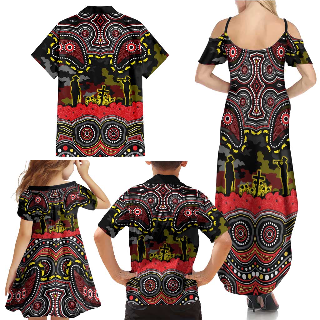 ANZAC Day Penrith Panthers Family Matching Summer Maxi Dress and Hawaiian Shirt Military Memorial Aboriginal Indigenous Art