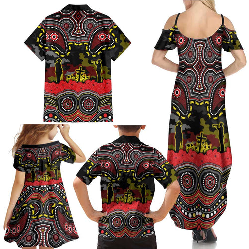 ANZAC Day Penrith Panthers Family Matching Summer Maxi Dress and Hawaiian Shirt Military Memorial Aboriginal Indigenous Art