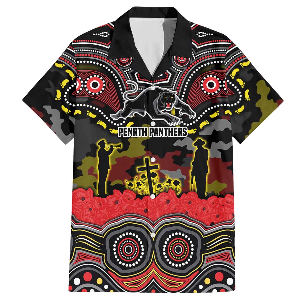 ANZAC Day Penrith Panthers Hawaiian Shirt Military Memorial Aboriginal Indigenous Art