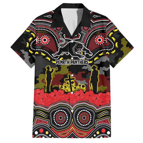 ANZAC Day Penrith Panthers Hawaiian Shirt Military Memorial Aboriginal Indigenous Art