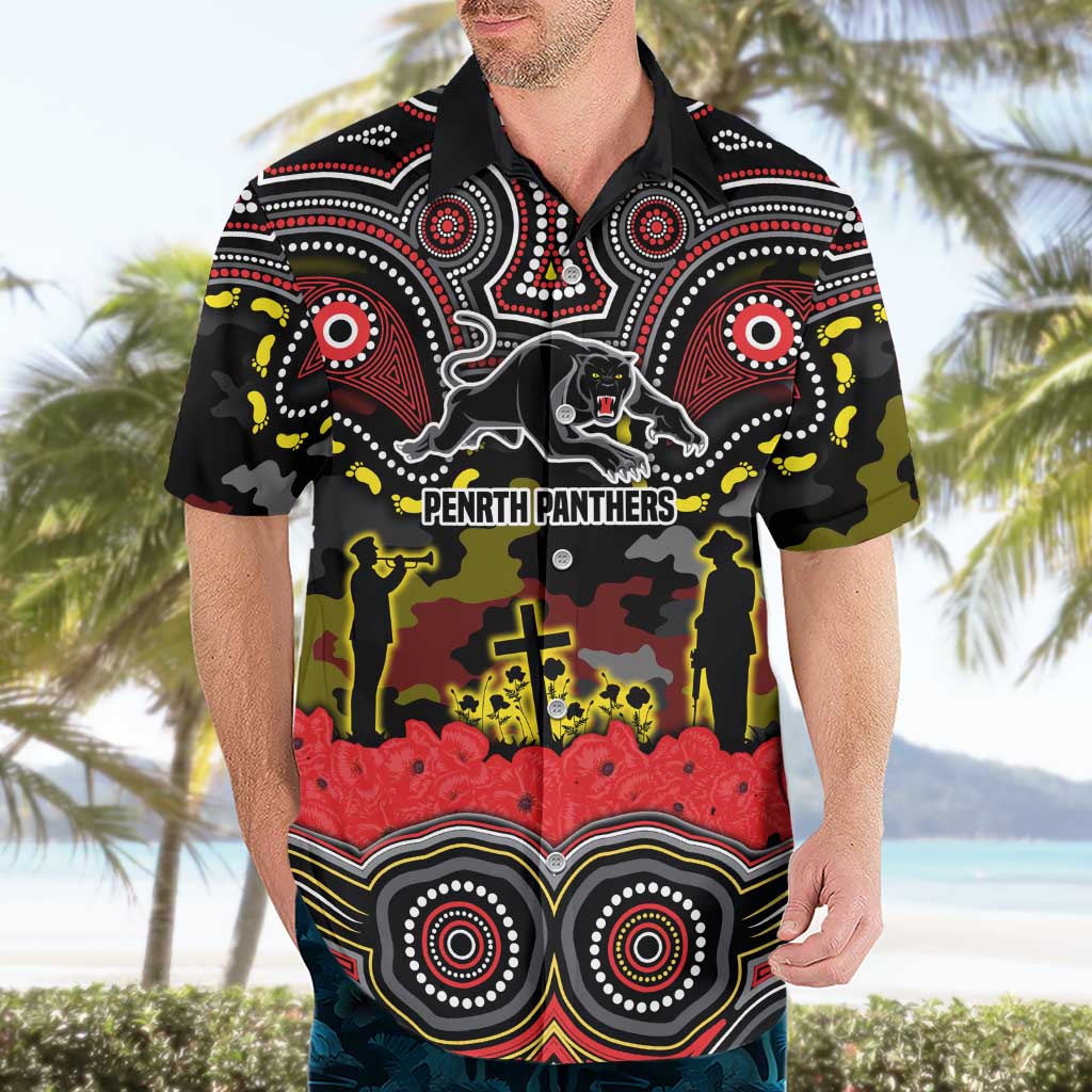 ANZAC Day Penrith Panthers Hawaiian Shirt Military Memorial Aboriginal Indigenous Art
