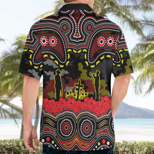 ANZAC Day Penrith Panthers Hawaiian Shirt Military Memorial Aboriginal Indigenous Art