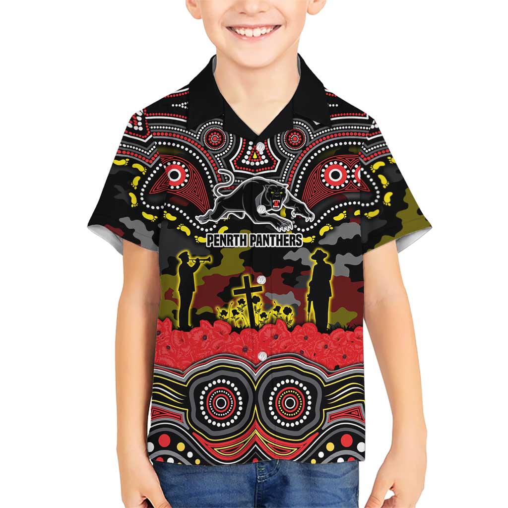 ANZAC Day Penrith Panthers Hawaiian Shirt Military Memorial Aboriginal Indigenous Art