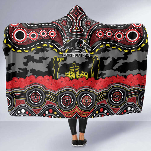 ANZAC Day Penrith Panthers Hooded Blanket Military Memorial Aboriginal Indigenous Art