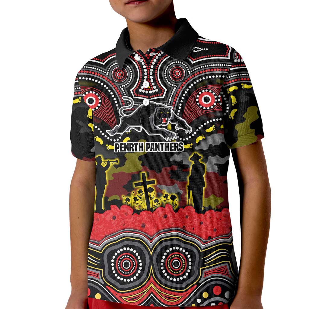 ANZAC Day Penrith Panthers Kid Polo Shirt Military Memorial Aboriginal Indigenous Art