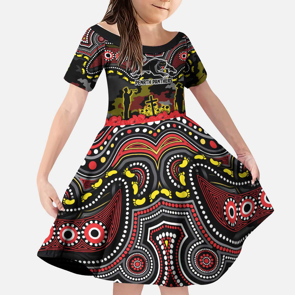 ANZAC Day Penrith Panthers Kid Short Sleeve Dress Military Memorial Aboriginal Indigenous Art