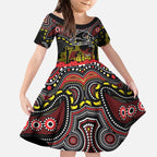 ANZAC Day Penrith Panthers Kid Short Sleeve Dress Military Memorial Aboriginal Indigenous Art