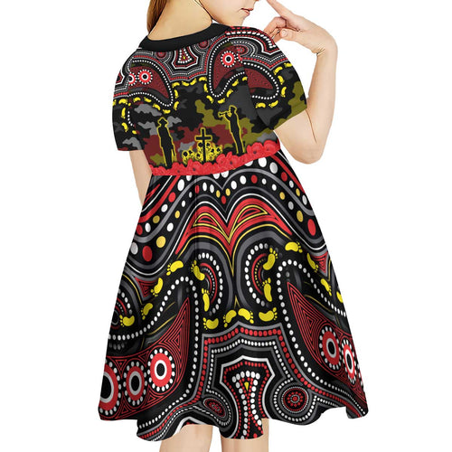 ANZAC Day Penrith Panthers Kid Short Sleeve Dress Military Memorial Aboriginal Indigenous Art