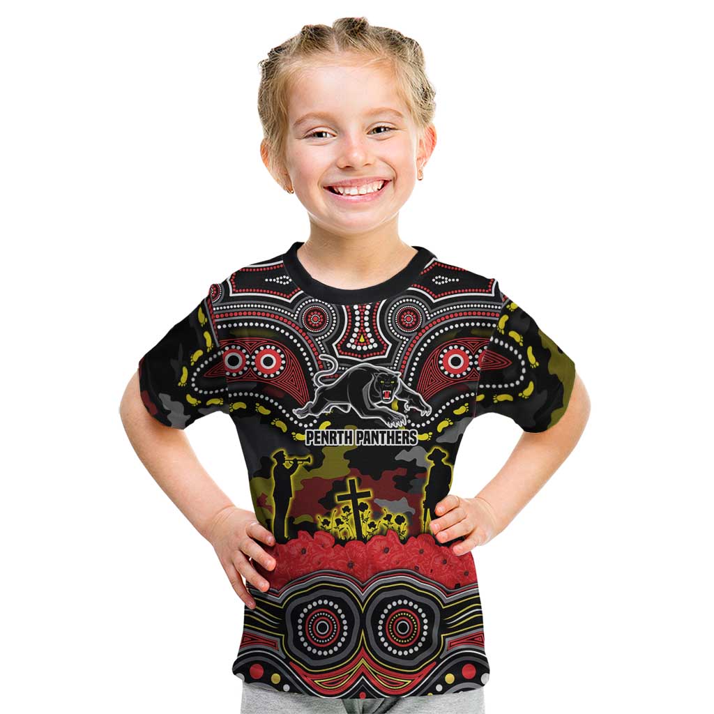 ANZAC Day Penrith Panthers Kid T Shirt Military Memorial Aboriginal Indigenous Art