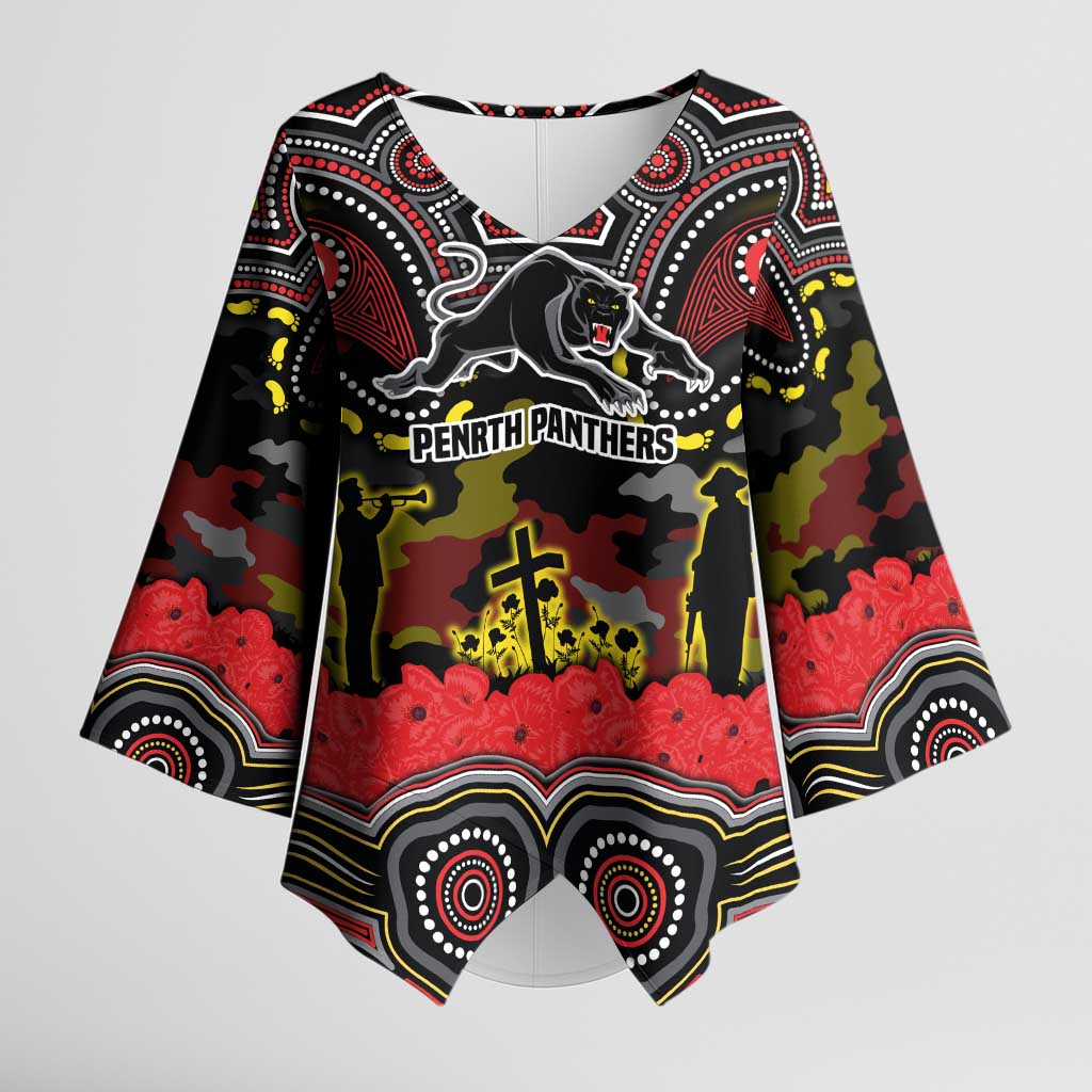 ANZAC Day Penrith Panthers Kimono Sleeve Blouse Military Memorial Aboriginal Indigenous Art