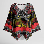 ANZAC Day Penrith Panthers Kimono Sleeve Blouse Military Memorial Aboriginal Indigenous Art