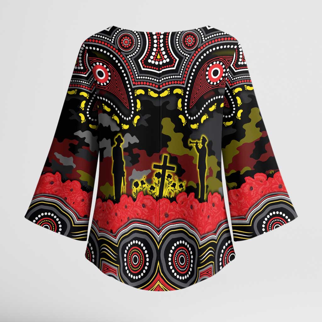 ANZAC Day Penrith Panthers Kimono Sleeve Blouse Military Memorial Aboriginal Indigenous Art