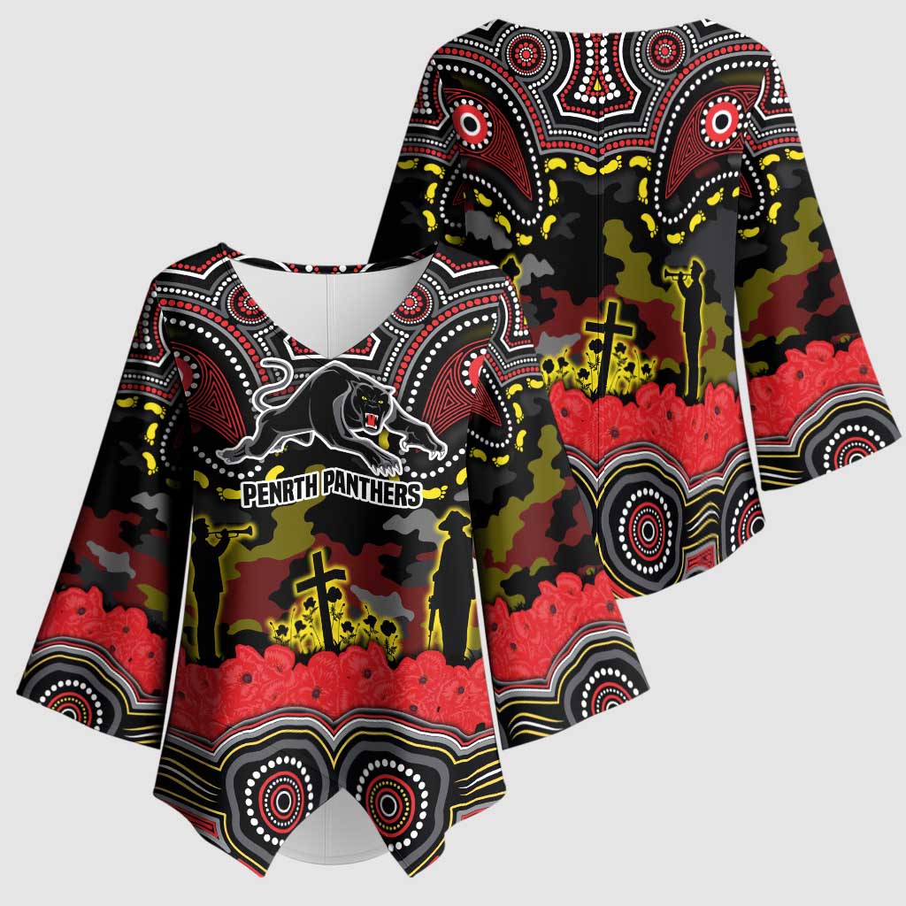 ANZAC Day Penrith Panthers Kimono Sleeve Blouse Military Memorial Aboriginal Indigenous Art