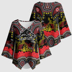 ANZAC Day Penrith Panthers Kimono Sleeve Blouse Military Memorial Aboriginal Indigenous Art