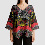 ANZAC Day Penrith Panthers Kimono Sleeve Blouse Military Memorial Aboriginal Indigenous Art