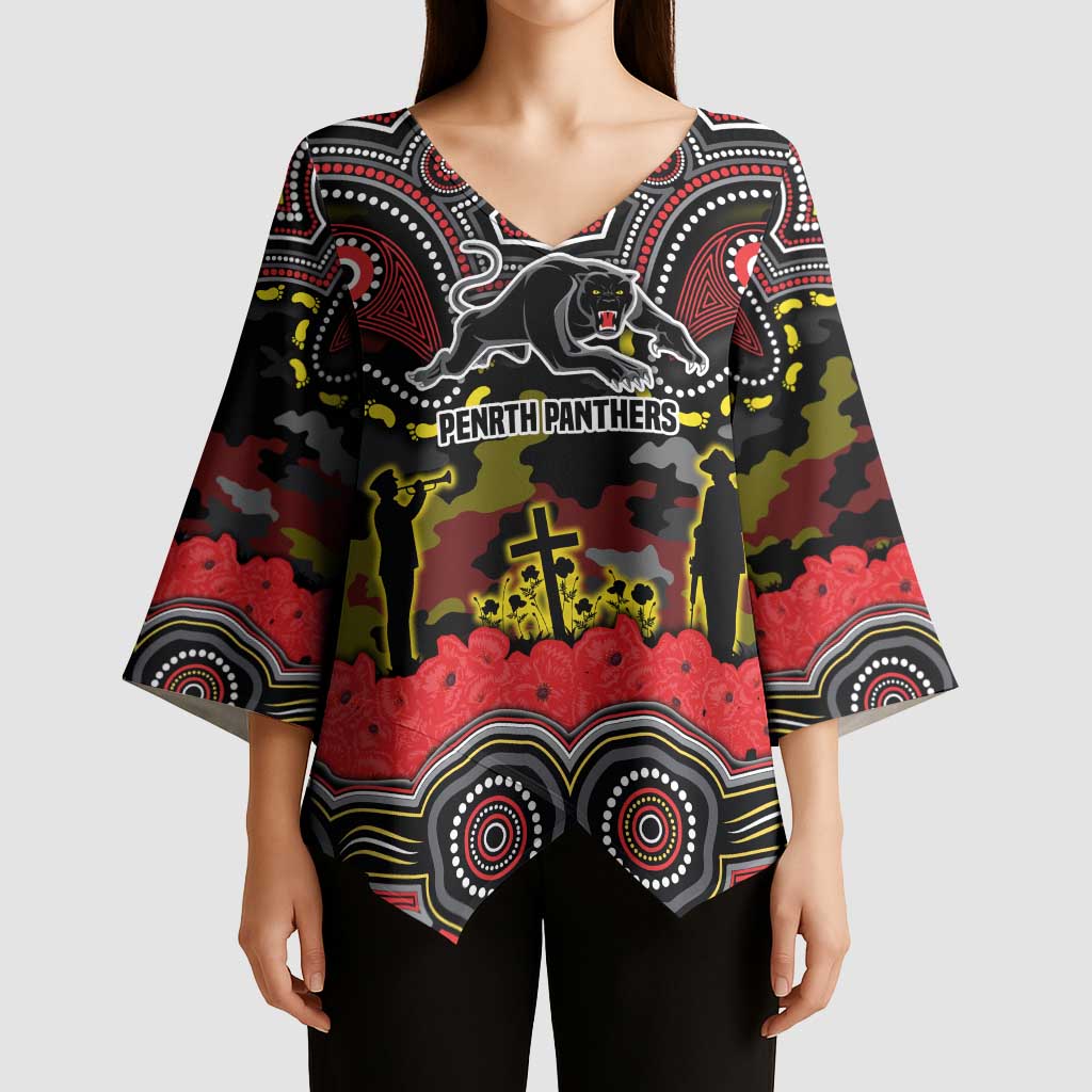 ANZAC Day Penrith Panthers Kimono Sleeve Blouse Military Memorial Aboriginal Indigenous Art
