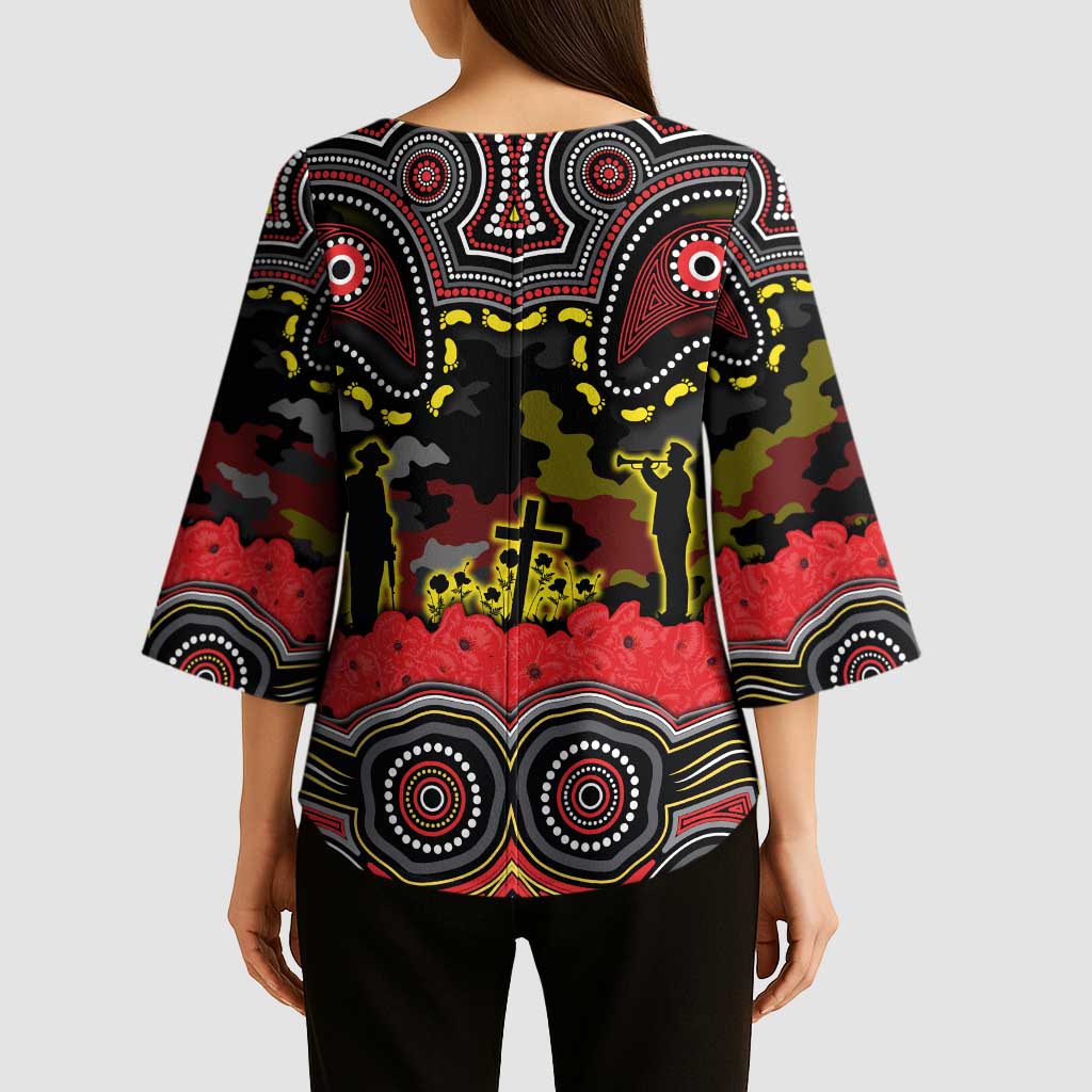 ANZAC Day Penrith Panthers Kimono Sleeve Blouse Military Memorial Aboriginal Indigenous Art