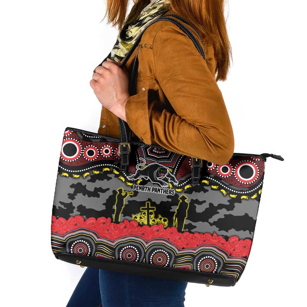 ANZAC Day Penrith Panthers Leather Tote Bag Military Memorial Aboriginal Indigenous Art