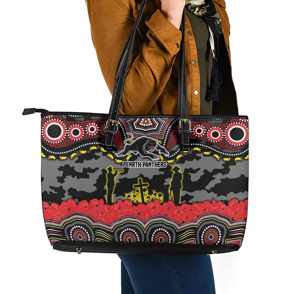 ANZAC Day Penrith Panthers Leather Tote Bag Military Memorial Aboriginal Indigenous Art