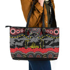 ANZAC Day Penrith Panthers Leather Tote Bag Military Memorial Aboriginal Indigenous Art