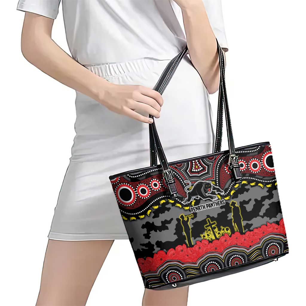 ANZAC Day Penrith Panthers Leather Tote Bag Military Memorial Aboriginal Indigenous Art