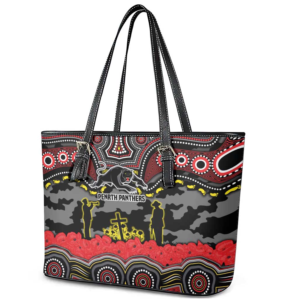 ANZAC Day Penrith Panthers Leather Tote Bag Military Memorial Aboriginal Indigenous Art