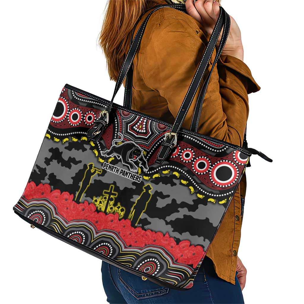ANZAC Day Penrith Panthers Leather Tote Bag Military Memorial Aboriginal Indigenous Art