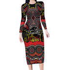 ANZAC Day Penrith Panthers Long Sleeve Bodycon Dress Military Memorial Aboriginal Indigenous Art