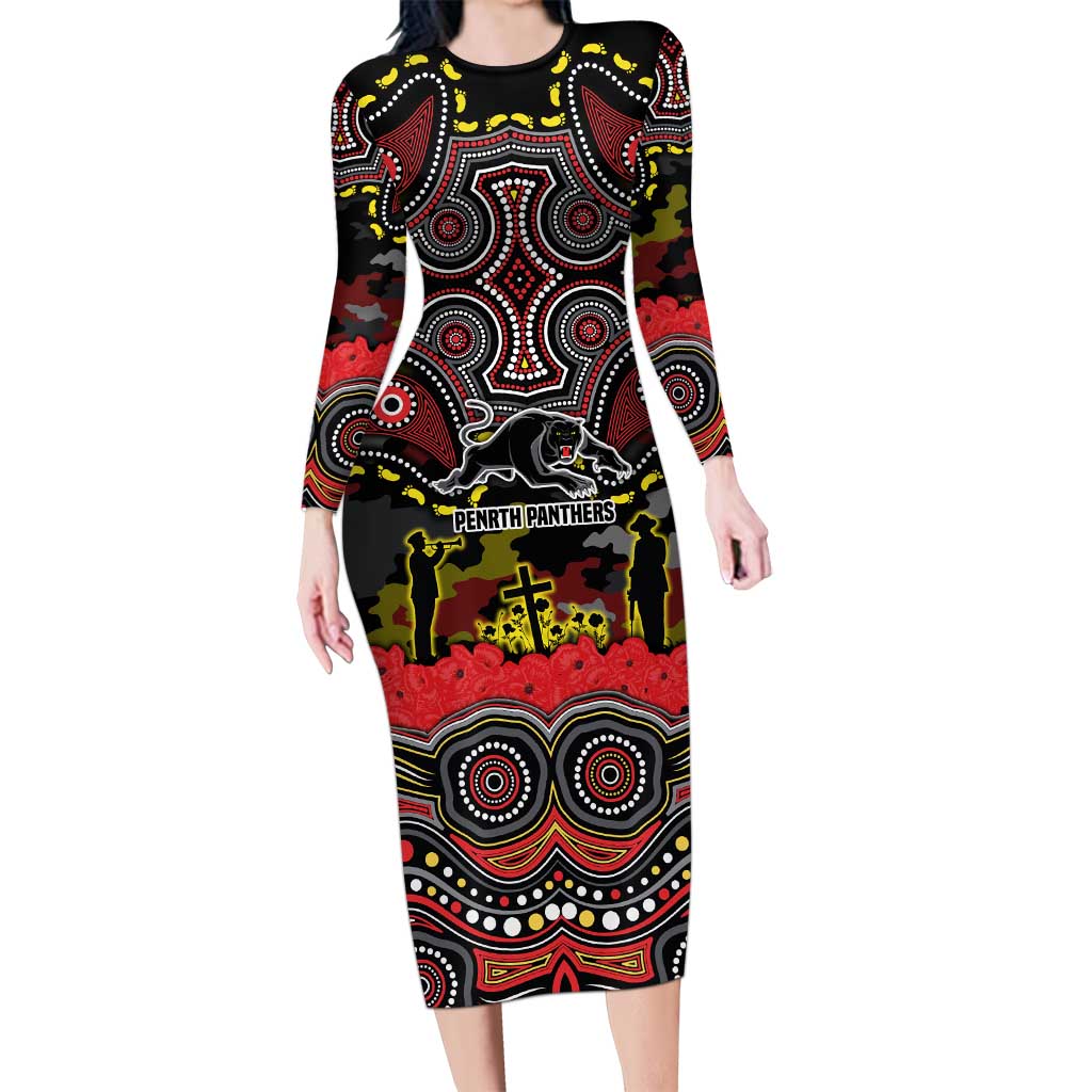 ANZAC Day Penrith Panthers Long Sleeve Bodycon Dress Military Memorial Aboriginal Indigenous Art