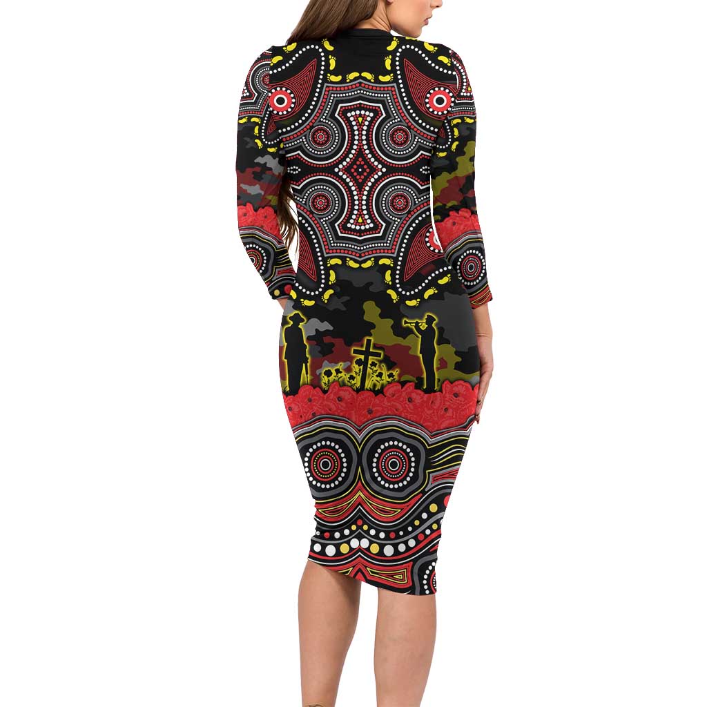 ANZAC Day Penrith Panthers Long Sleeve Bodycon Dress Military Memorial Aboriginal Indigenous Art