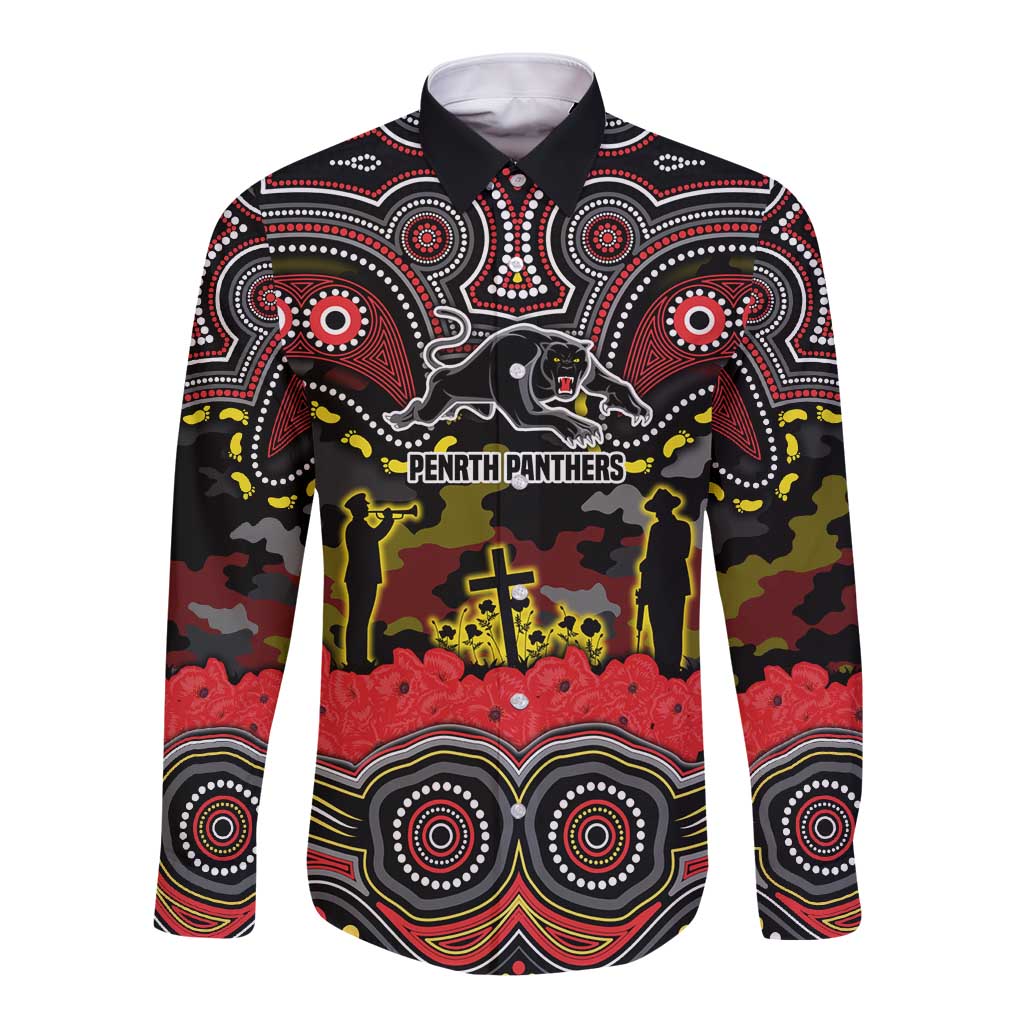 ANZAC Day Penrith Panthers Long Sleeve Button Shirt Military Memorial Aboriginal Indigenous Art