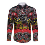 ANZAC Day Penrith Panthers Long Sleeve Button Shirt Military Memorial Aboriginal Indigenous Art