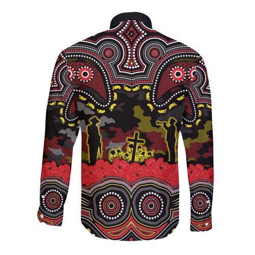 ANZAC Day Penrith Panthers Long Sleeve Button Shirt Military Memorial Aboriginal Indigenous Art